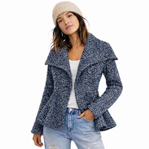 Free People Patricia Peplum Coat Blue Gray Sz 2